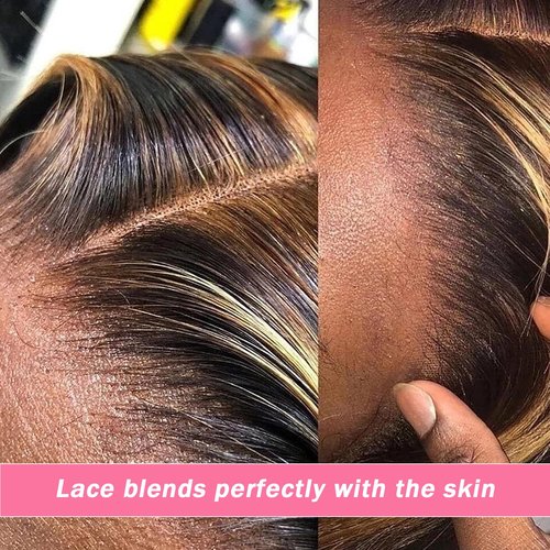 BLOCKICE 4/27 Highlight Ombre Lace Front Wigs Human Hair Pre Plucked 13x4 HD Honey Blonde Lace Front Wig Human Hair Wigs for Black Women 150% Density Deep Wave Glueless Wigs Human Hair 30 Inch