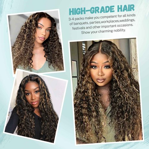 Curly I Tip Hair Extensions, Highlights I Tip Human Hair Extensions Natural Black Highlight Honey Blonde Human Hair Water Wave I Tip Extension Remy Human Hair Add Volume and length 28Inch 50g 1g/s