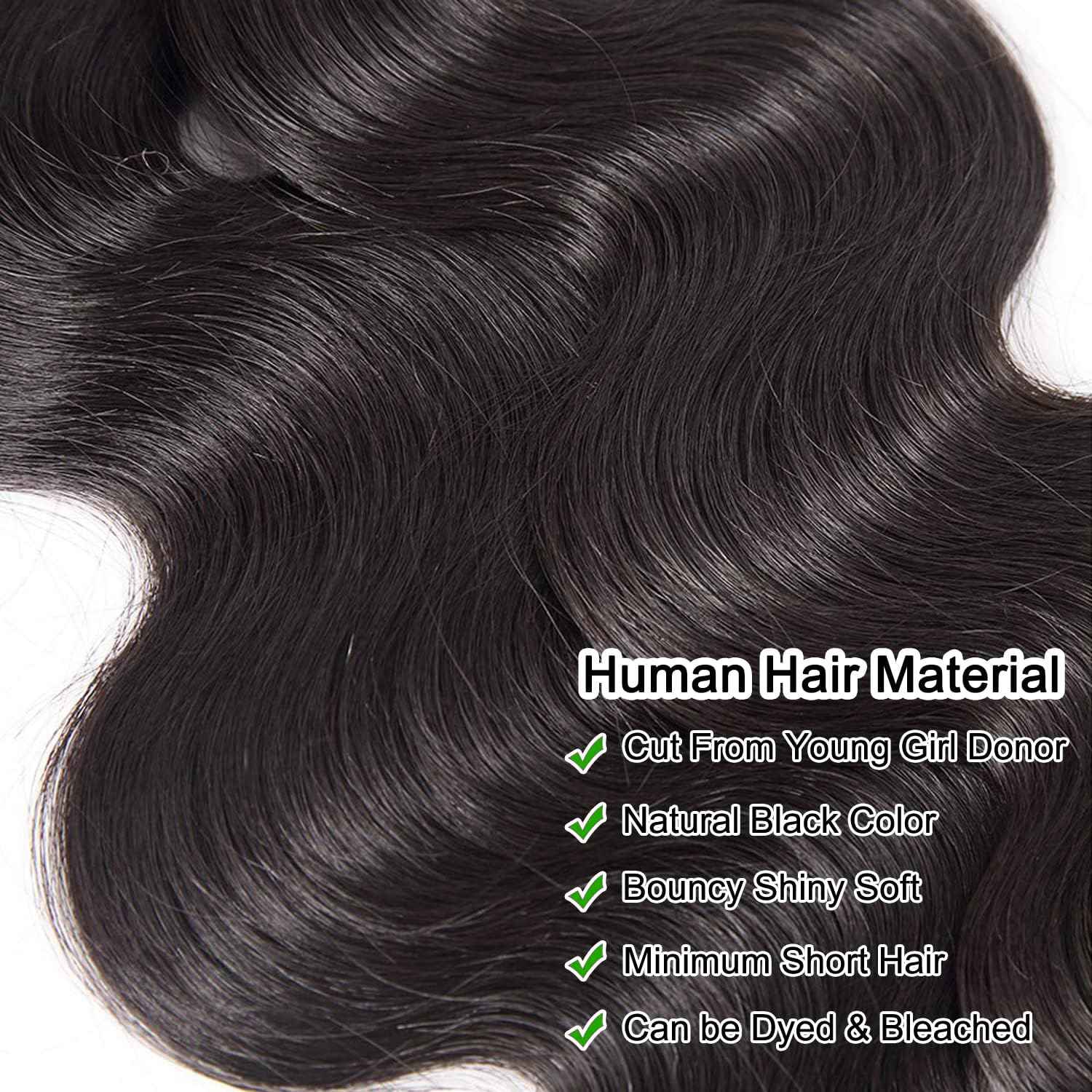 Human Hair Bundles 20 22 24 Inch Body Wave Bundles Human Hair 100% Unprocessed Brazilian Virgin Hair Quick Weave Real Human Hair Extensions Natural Black