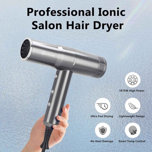 Hair Dryer with Diffuser, IG INGLAM 1875W Professional Ionic Blow Dryer, 110, 000 RPM High-Speed Brushless Motor, Auto-Clean, 3 Heat Settings & 3 Speed & Cool Shot Button Settings for Easy Home/Travel