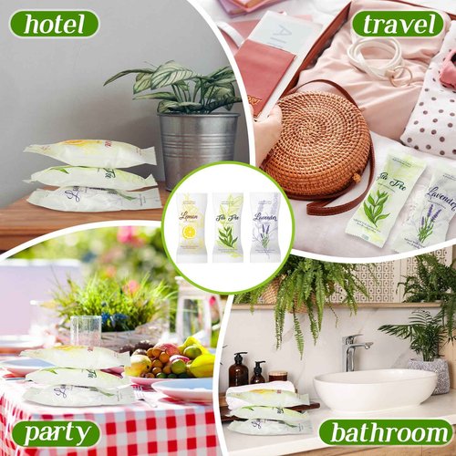 VitalCozy 240 Pcs Moist Cotton Towel Moist Towelettes Individually Wrapped Scent Disposable Face Towel 8.6'' x 8.6'' Hot/Cold Moistened Cleansing Wipes, Lemon Tea Tree and Lavender Scent (White)