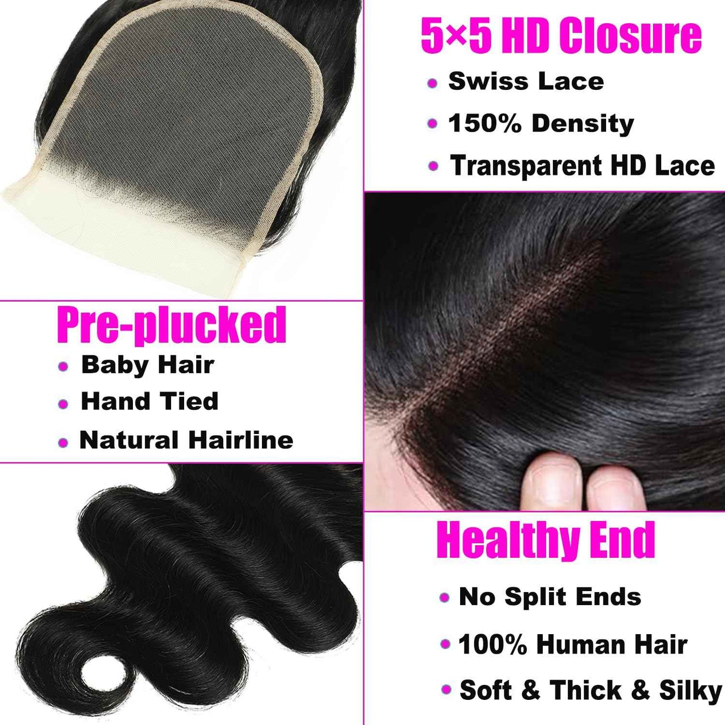 Human Hair Bundles with Closure 12A Body Wave Bundles Human Hair With Closure 100% Unprocessed Brazilian Virgin Raw Hair Bundles Extensions Double Weft (20 22 24 +18)