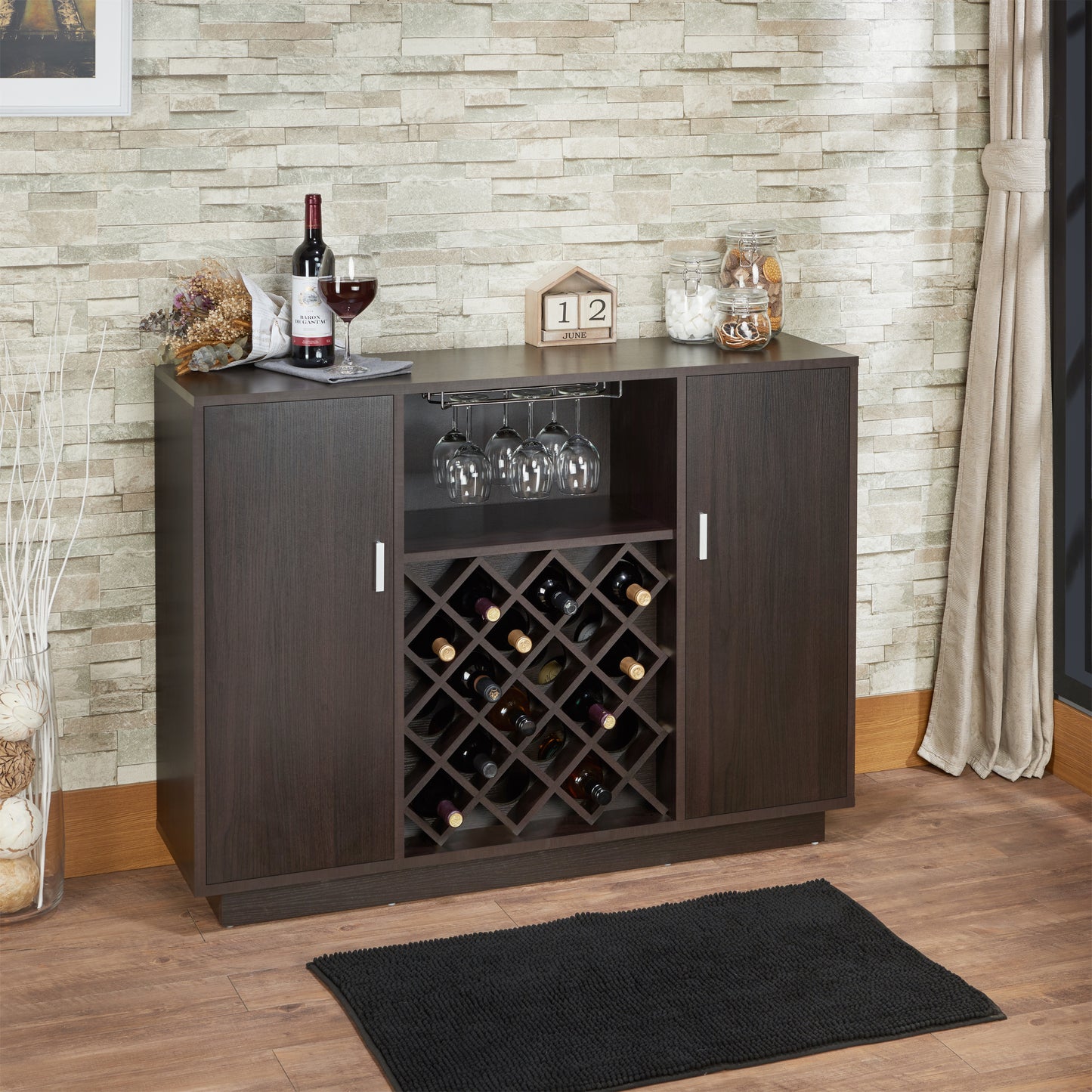 Hazen Espresso Wine Cabinet with Integrated Wine Rack