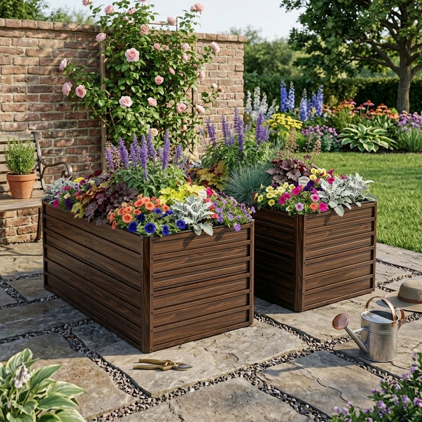 Raised Garden Bed Kit - 2-Pack Metal Planter Box with Open Drainage