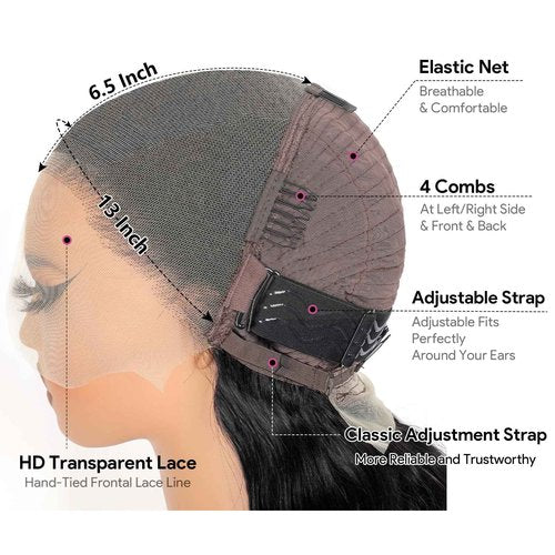 Smilenice 210% Density 13x6 Full Lace Frontal Wigs Human Hair 12A Body Wave Brazilian Virgin Human Hair Pre Plucked HD Transparent Lace Glueless Wigs Human Hair with Baby Hair 18 Inch