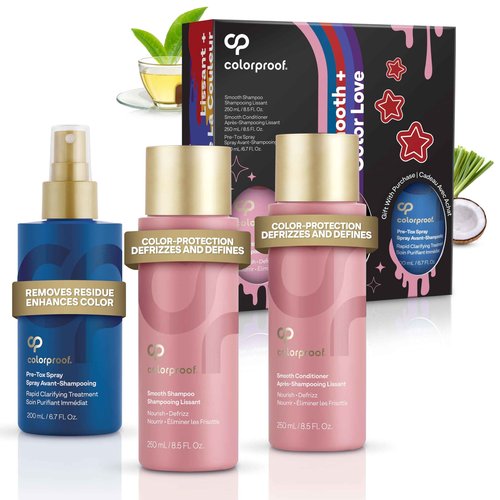 ColorProof Smooth Gift Set — Smooth Shampoo and Conditioner (8.5 Fl. Oz.) with Pre-Tox Spray (6.7 Fl. Oz.) — Color Safe Shampoo and Conditioner Set for Frizz-Prone, Color-Treated Hair