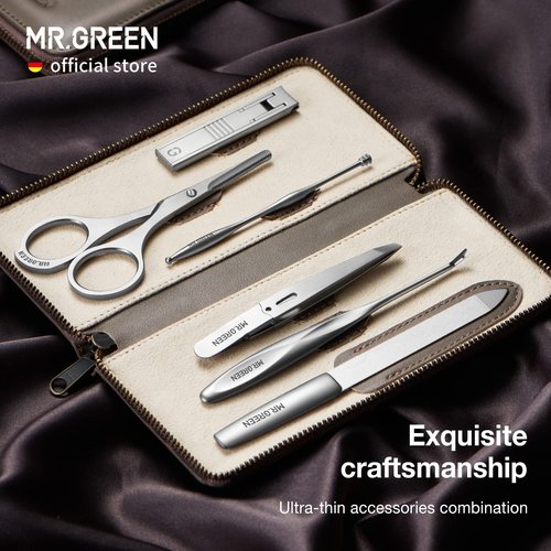 MR.GREEN Portable Luxury Manicure Sets Stainless Steel Pedicure Kits with Full-Grain Cowhide Leather Cover Personal Care Tools Set