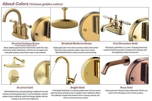 RECKODOR Brass Wall Mounted Makeup Mirror with Lights and Magnification, Rechargeable Lighted Magnifying Mirror Wall Mount with 1X and 5X, Brushed Antique Brass Bathroom Arts Ware