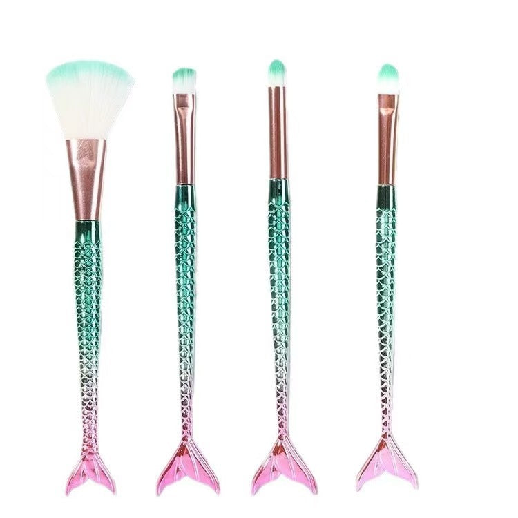 4-Piece Portable Mermaid Gradient Eye Makeup Brush Set for Precise Application