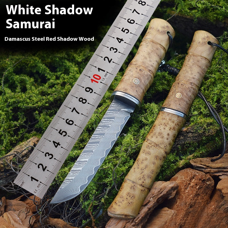 Handmade Damascus Steel Tactical Camping Knife with Red Shadow Wood Handle
