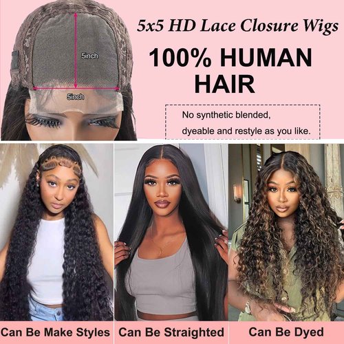 SODLIS 5x5 HD Lace Closure Wigs Wear And Go Glueless Wigs Pre Plucked With Baby Hair Ready to Go Deep Wave Lace Front Wigs for Women (Black, 26 Inch, Curly)