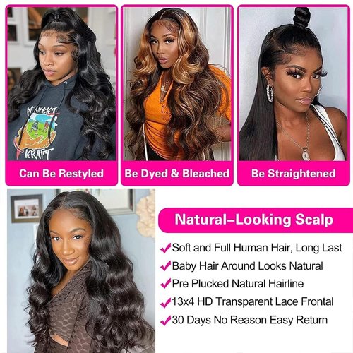 wenyu 32 Inch Body Wave Lace Front Wigs Human Hair Pre Plucked Transparent 13x4 Lace Frontal Wigs Human Hair for Women Wig 32 inch