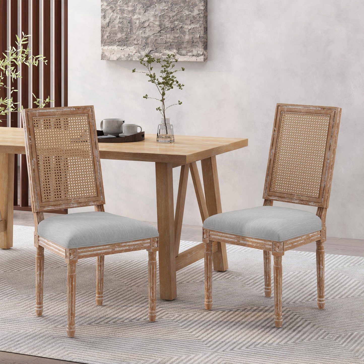 Light Grey Dining Chair Set of 2 - French Country Style