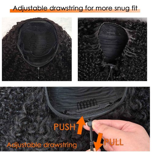 CabeDuck 20 Inch Kinky Curly Half Wig Human Hair 210% Density Wear then Go Glueless Wigs Human Hair Curly 3 In 1 Half Wigs for Women Drawstring Headband Wig Beginner Friendly Second Generation