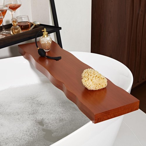 Wood Bathtub Caddy Tray, Anti-Slip Premium Wood Bathtub Tray, Waterproof Rectangle Bath Table with Waved Edge, Sturdy Organic Bath Board for Bathroom