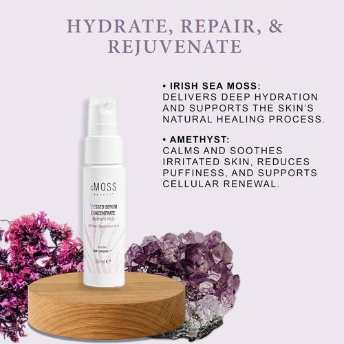 cMOSS BEAUTY Sea Moss Infused Pressed Serum Concentrate with Hyaluronic Acid, Oil-Free, Vegetable Ceramides, and Vitamins A,C,E to Plump and Tighten Skin