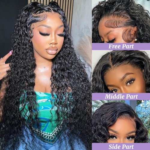 DSEKCAIN Water Wave HD Frontal 13x6 Lace Frontal HD Lace Water Wave Human Hair Transparent Closure 100% Raw Virgin Human Hair Free Part Natural Black Color 16 Inch