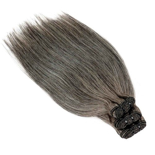 Salt and Pepper Human Hair Bundles Straight 10 12 14 inch Natural Grey Bundles Human Hair Gray-White Quick Weave Hair Extensions Double Weft