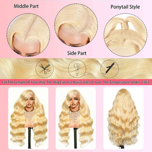613 13x6 Lace Front Wig Human Hair 200 Density 30 Inch Body Wave Blonde Wig Human Hair 13x6 613 HD Lace Front Wig Virgin Human Hair Pre Plucked Natural Hairline Tiny Knots Tangle Free Shedding Free