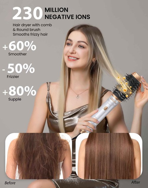 Ukliss 6 in 1 Hair Dryer Brush, Air Styler with Auto Wrap Curling - Ionic Blow Dryer for Frizz-Free Fast Drying, Volumizing Brush & Straightener for All Hair Types, ALCI Plug