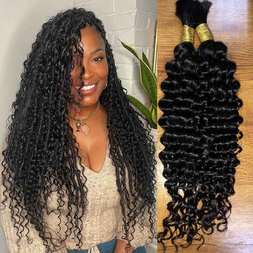 WENYU Human Braiding Hair 100g Deep Wave Bulk Human Hair for Braiding No Weft Bundle Brazilian Virgin Curly Human Hair Extensions for Boho Braids Curly Human Hair Braiding Hair (Deep Wave, 24 Inch)
