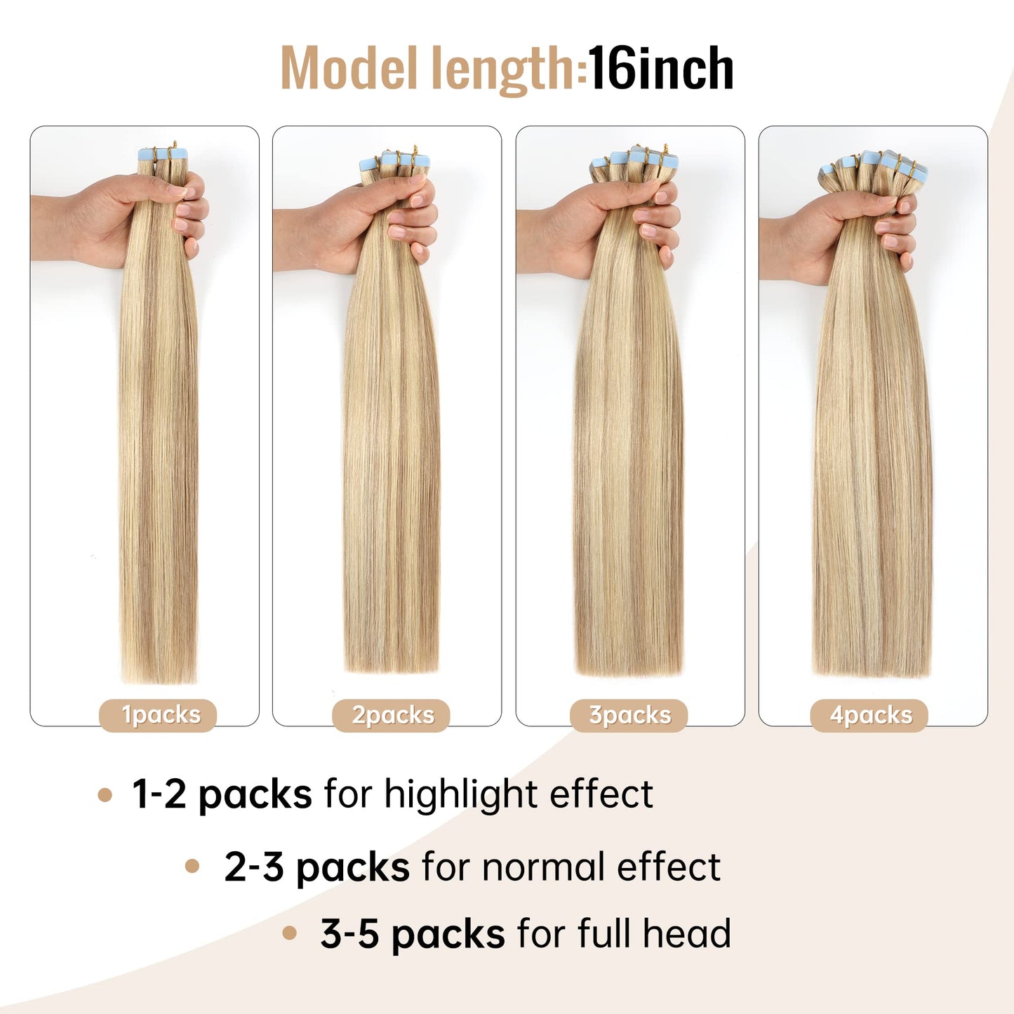 JESSBO Tape in Hair Extensions Human Hair Ash Blonde Highlighted Bleach Blonde 24 inch 20pcs 50g/pack Straight Seamless Skin Weft 100% Real Human Hair (24 Inch #P18/613)