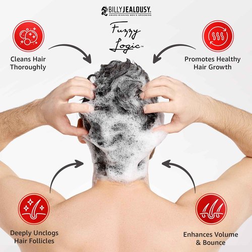 Billy Jealousy Fuzzy Logic Men's Shampoo for Thinning Hair, Peppermint-Infused, With DHT Blockers to Prevent Hair Loss and Breakage, Cleans Thoroughly, Adds Volume, 33.8 Fl Oz