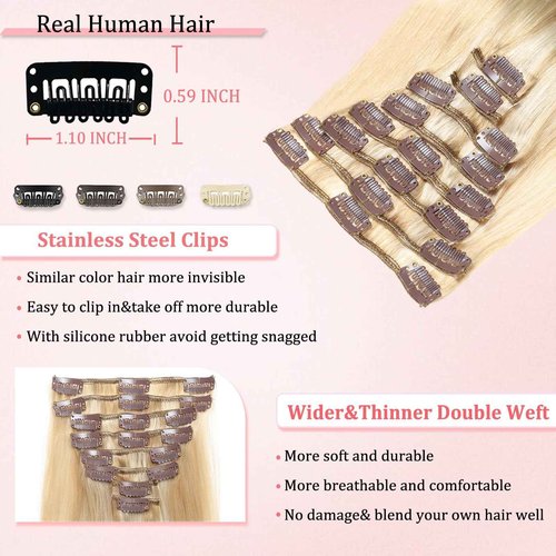 Clip in Hair Extensions Real Human Hair Clip in Extensions for Women Seamless Balayage Dark Blonde to Bleach Blonde Straight Remy 100% Human Clips ins Extension 8pcs Double Weft 22 inch 4oz/110g