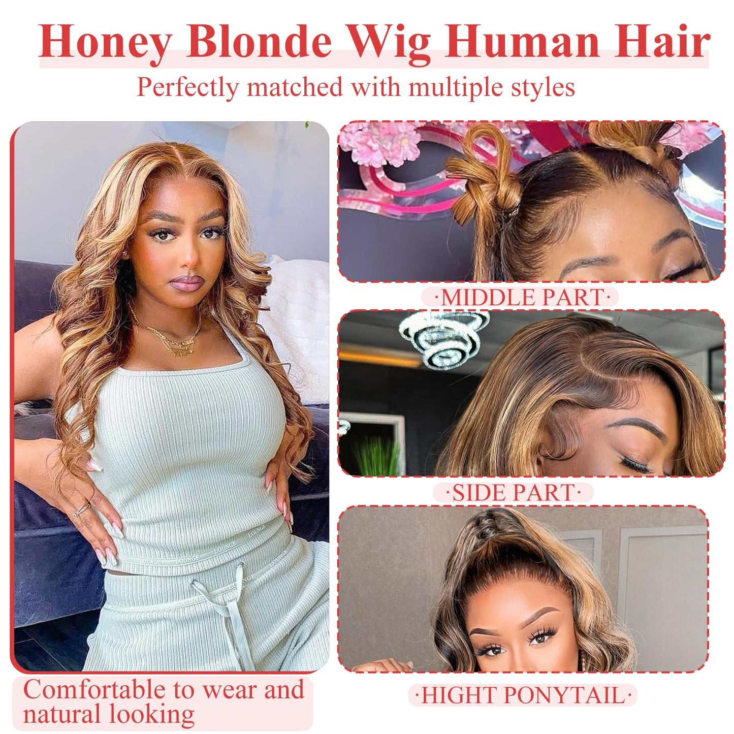 13x4 Body Wave Ombre Lace Front Wigs Human Hair for Women 180% Density HD Transparent Lace Front Honey Blonde Wig Human Hair Pre Plucked with Baby Hiar 4/27 Color Glueless Wigs Human Hair 22inch
