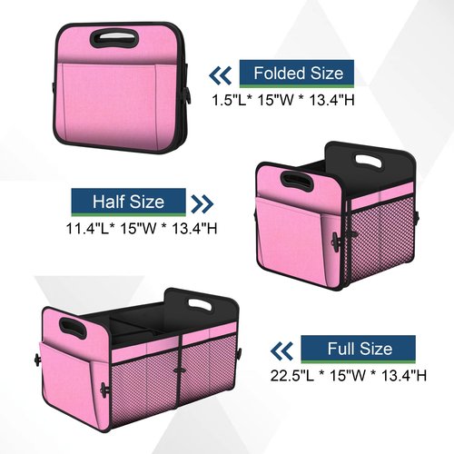 Femuar Car Trunk Organizer,Car Storage Organizer with 72L Large Capacity Waterproof Collapsible and 11 Pockets,Trunk Organizer for Car Suv/Jeep/Sedan, Large Size, Pink