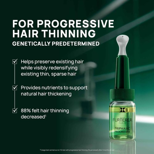 Rene Furterer Triphasic Progressive Concentrated Serum for Hereditary, Hormonal Thinning Hair - Drug-Free - Receding Hairline - Leave-In - Sulfate, Paraben, Silicone-Free - 8 ct., 30-Day Supply