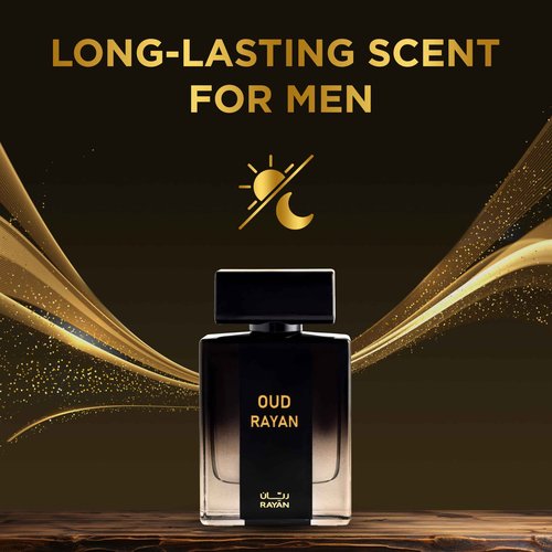 RAYAN Modern Oud Perfume for Men - Arabian Eau De Parfum, 100mL (3.34 Fl oz) Perfumes Arabes Para Hombres, Long Lasting Perfume with Oud, Sandalwood, Cardamom, Amber & Lavender, Ideal Gift for Him