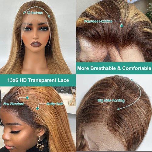 Munx Honey Blonde Lace Front Wig Human Hair Pre Plucked 13x6 Colored Lace Front Wigs for Black Women 180% Density Free Part Human Hair HD Lace Frontal Wigs 22 Inch Full Ends