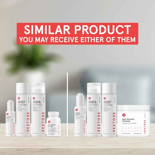 iRestore Max Growth Bundle includes our Hair Growth Formula Supplement, Growth Activator Serum, Thickening Shampoo, and Conditioner to Combat Thinning and Promote Growth