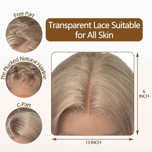 Ash Blonde Straight Lace Front Wigs for Black Women Pre Plucked Ash Blonde Wig Human Hair 13x6 Transparent Lace Front Wigs Human Hair Colored HD Lace Frontal Wig 24 Inch