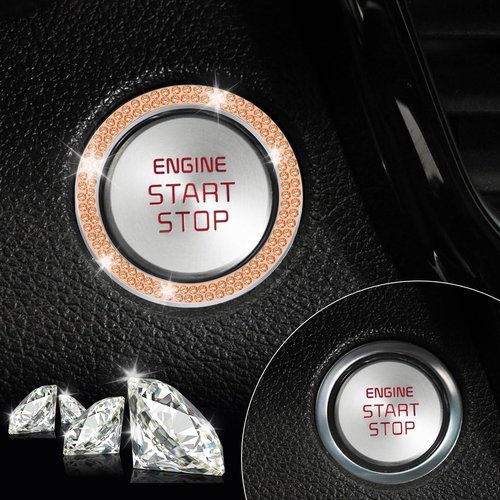 LivTee 2 PCS Crystal Double Rhinestone Car Engine Start Stop Decoration Ring, Bling Car Interior Accessories for Women, Push to Start Button Cover Sticker, Automotive Decals, Gold