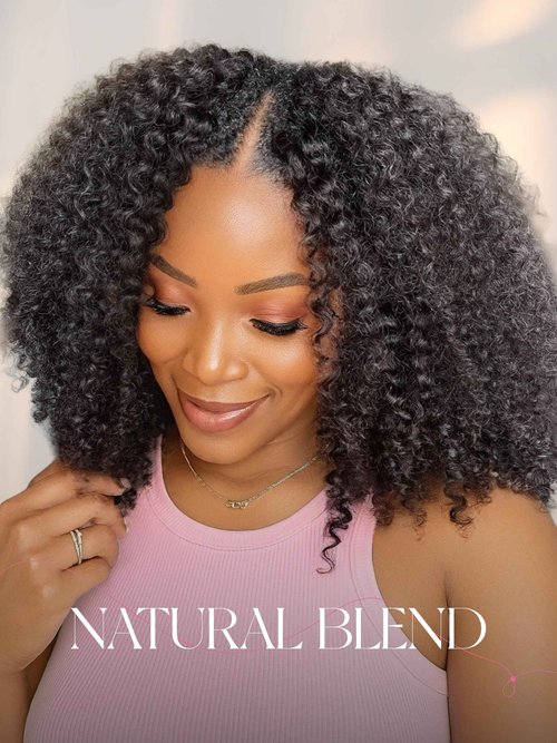 LUVME HAIR V Part Wig Human Hair Drawstring Wig Kinky Curly Half Wig 16 inch U Part 100% Real Human Hair Glueless None Lace Wigs Virgin Hair Machine Made Wigs 200 Density Natural Color