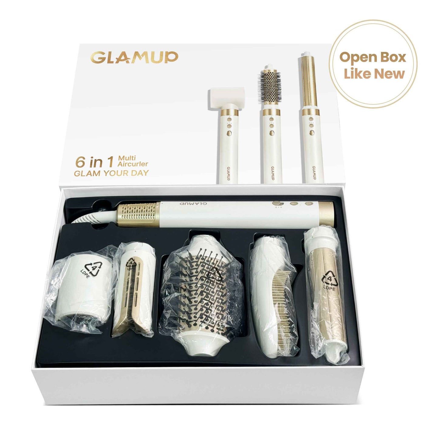 GLAMUP 6 in 1 Hot Air Styler, Coanda Auto-Wrap Hair Dryer Brush & Volumizer, Refurbished Multi Hair Tool (Renewed)