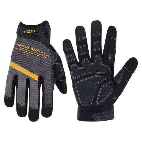 HANDLANDY Mens Work Gloves Wear Resistant, Breathable & Flexible Mechanic Working Gloves, Touchscreen Warehouse Outdoor Yard Glove, Truck Driver Gifts