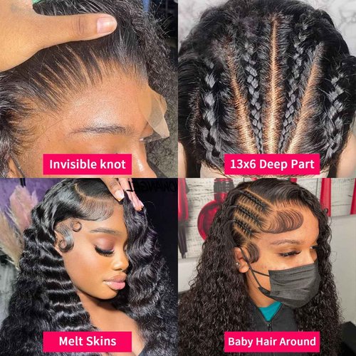 Comlen 13x6 Deep Wave Lace Front Wigs Human Hair 200 Density HD Transparent Lace Front Wig 28 inch Curly Lace Frontal Wigs for Women Pre Plucked Natural Black