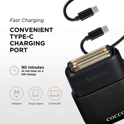 COCCO IMPACTO Shaver, Hygienic Gold Foil Triple Blade, White, Wet & Dry Use, Magnetic Replaceable Head, Intelligent Accelerator, 90 Min Run Time (Black)
