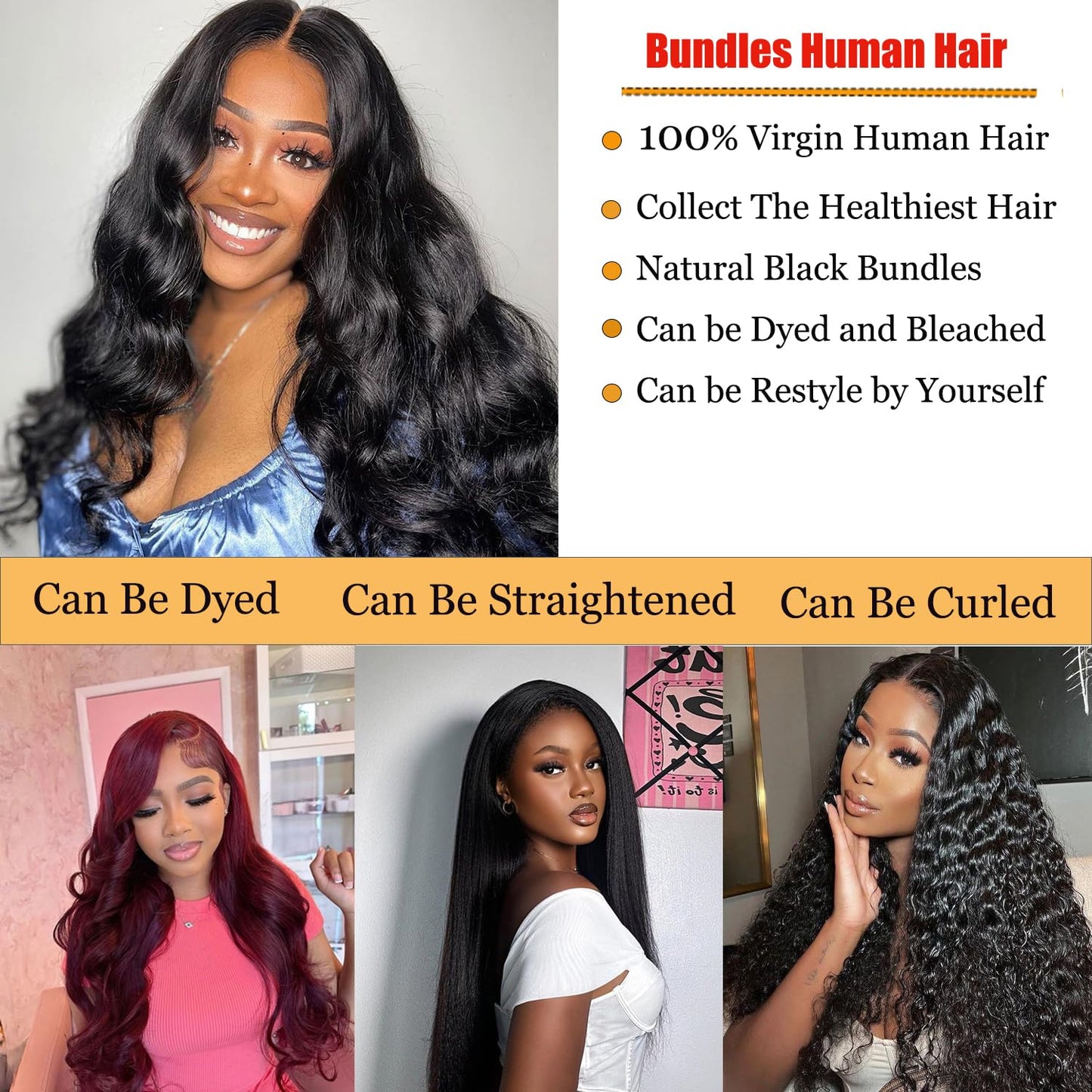 12A Human Hair Body Wave 100% Unprocessed Virgin Human Hair Thick 4 Bundles Quick Weave Bundles Real Human Hair Extensions Natural Black (18 20 22 24 Inch)