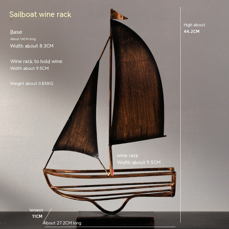 Sailboat Wine Rack Decoration - Iron Modern Home Bar Accessory