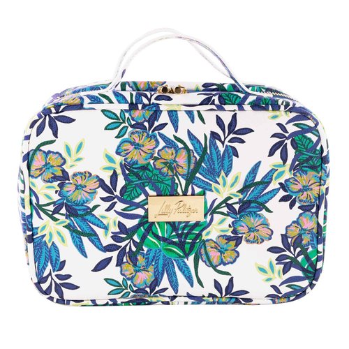 Lilly Pulitzer Cosmetic Case with Two Zippered Pockets, Vinyl Window, and Handles, Easy to Clean Travel Toiletry Bag, Travel Makeup Bag with Gold Details, The Hottest Spot