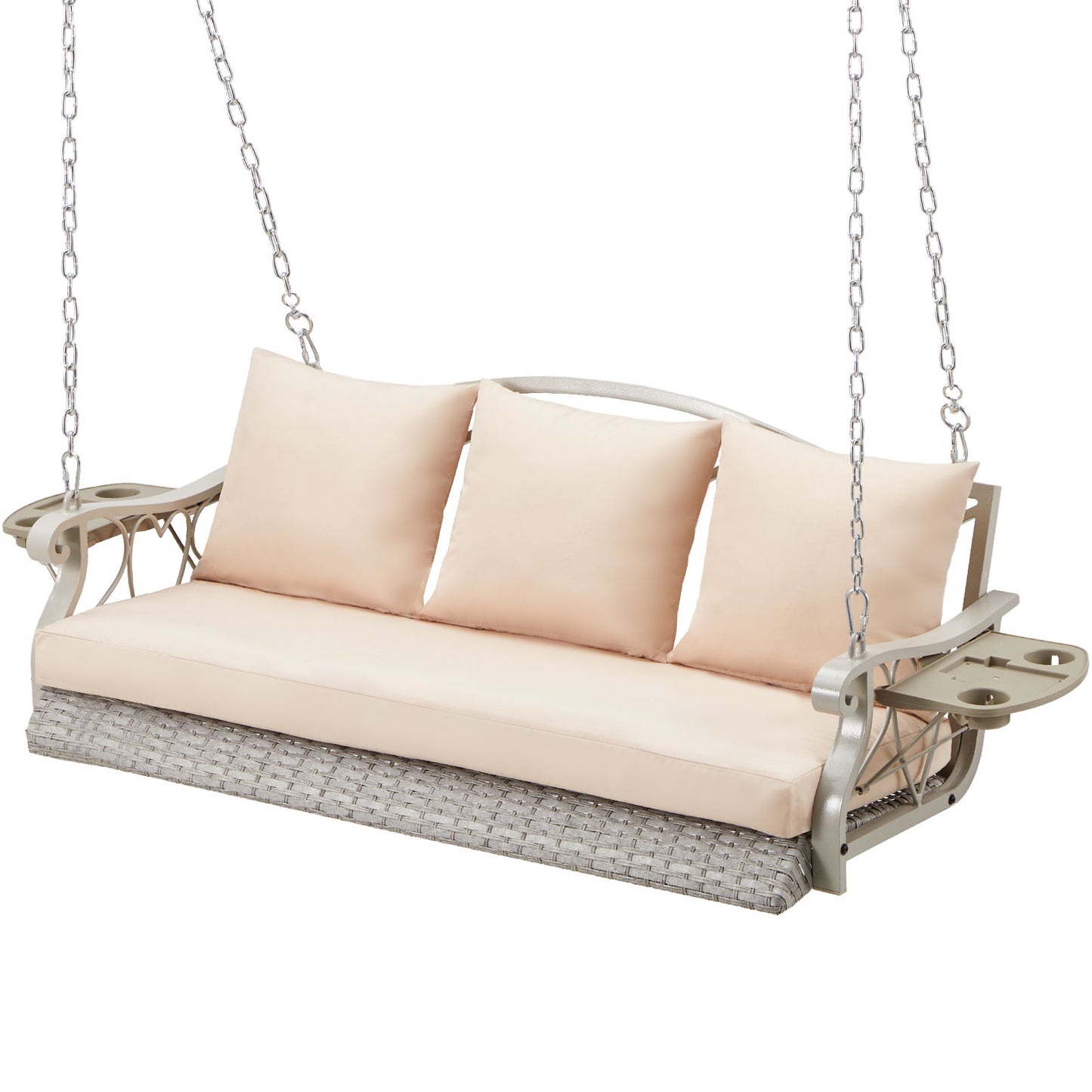 Outdoor Porch Swing Basket with Cushions and Side Table