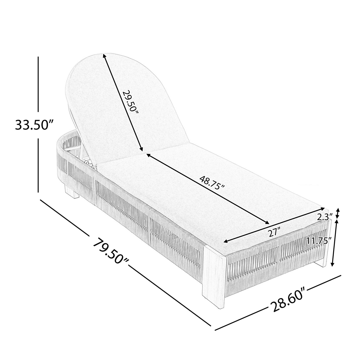 Outdoor Chaise Lounge Chair - Acacia Wood, Adjustable Backrest, Beige Cushion