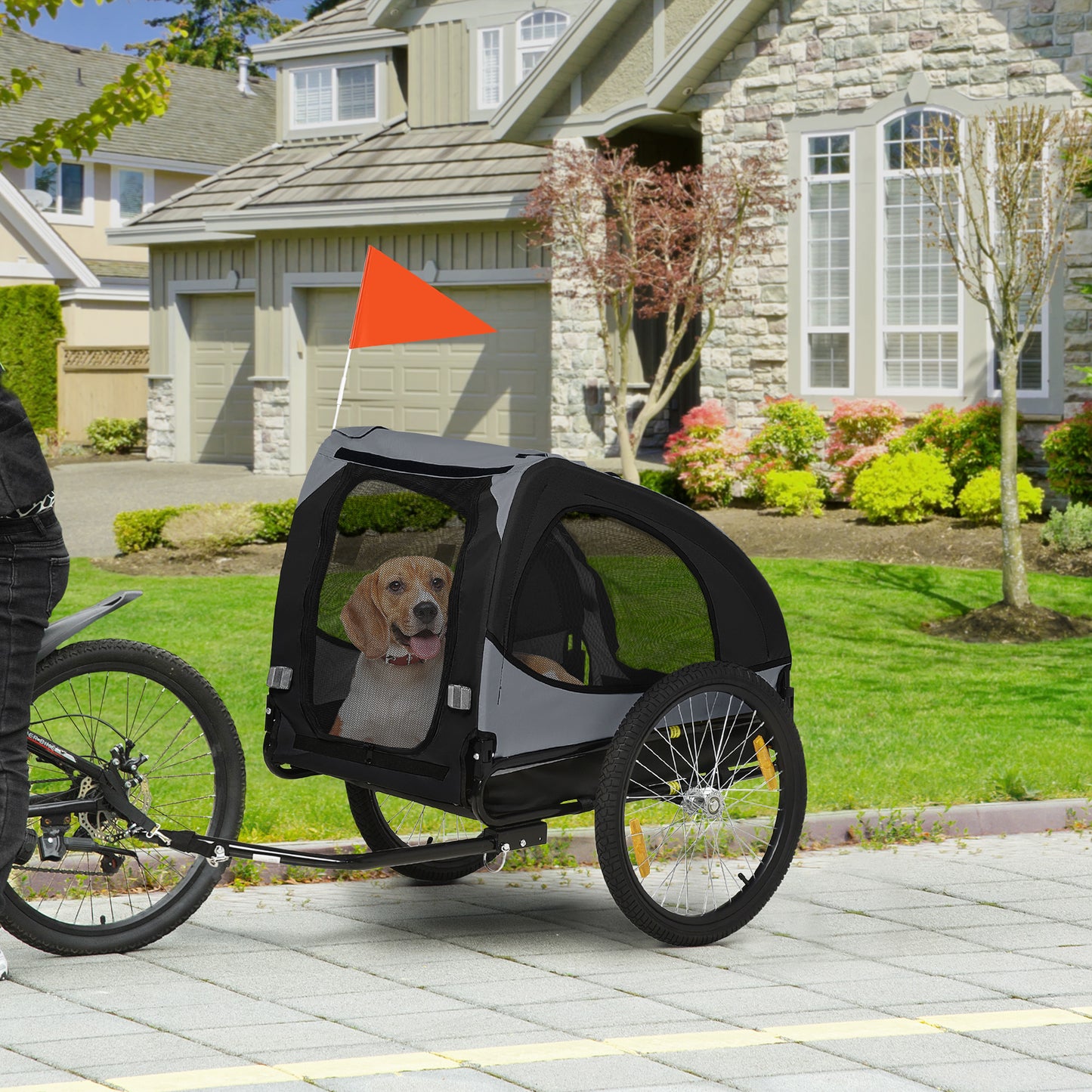 Dog Bike Trailer with Mesh Windows and Reflectors for Medium Dogs - Black