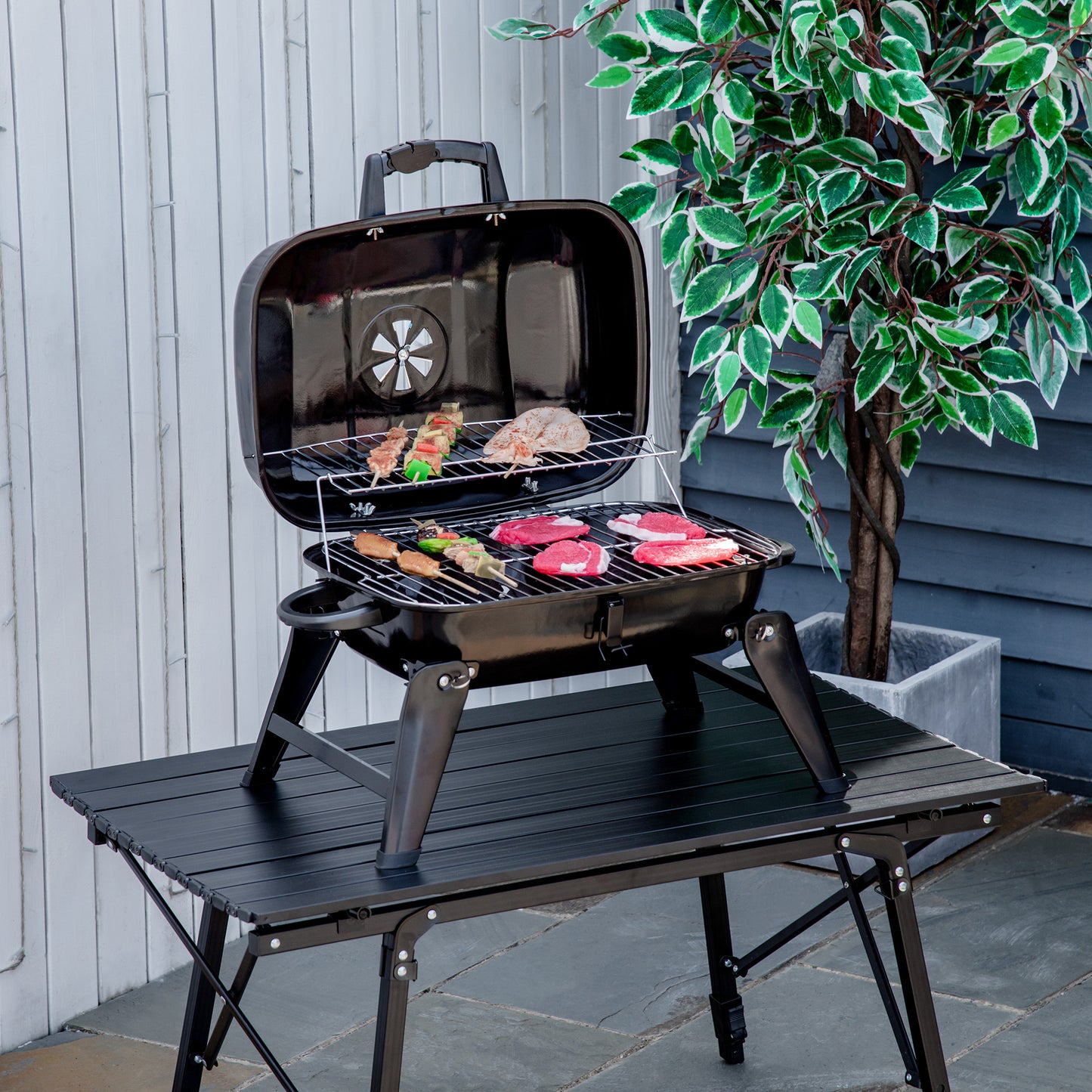 Portable Charcoal Grill for Outdoor Cooking - Black