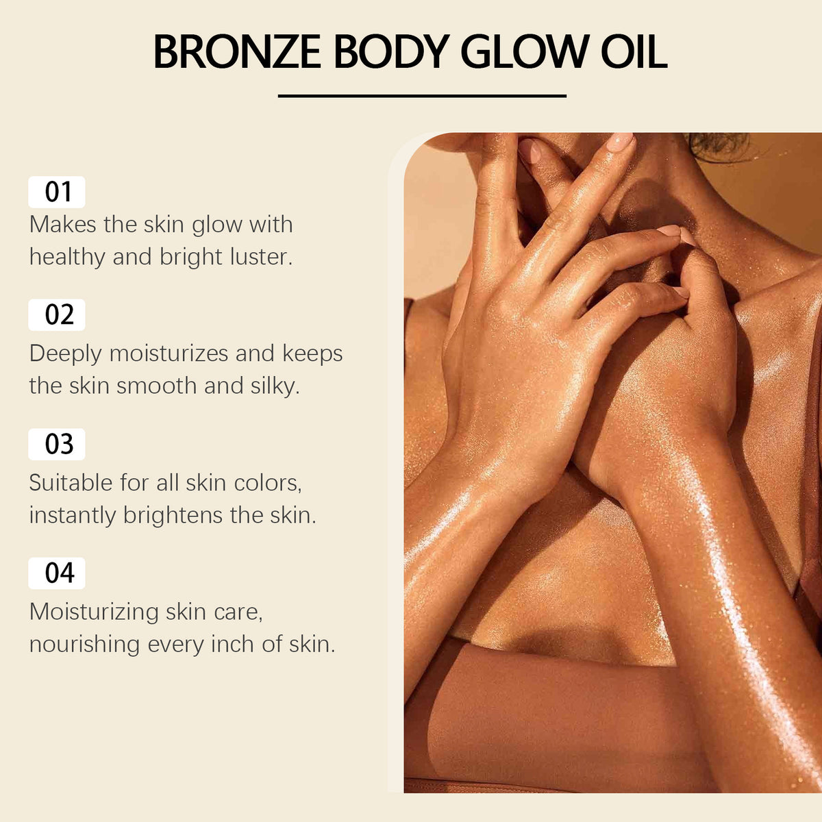 Bronze Body Flash Oil - Waterproof Moisturizing Massage, 90ml