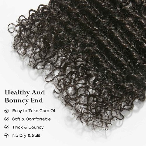 ASHINE Human Hair Bundle Deep Curly Water Wave, Unprocessed Cambodian Raw Hair 20 Inch, Flip Over Quick Weave Wet and Wave Bundles for Women Natural Black